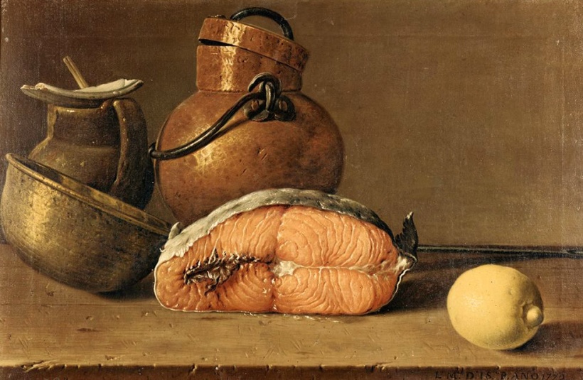 Luis Meléndez, Still Life with Salmon, a Lemon and Three Vessels